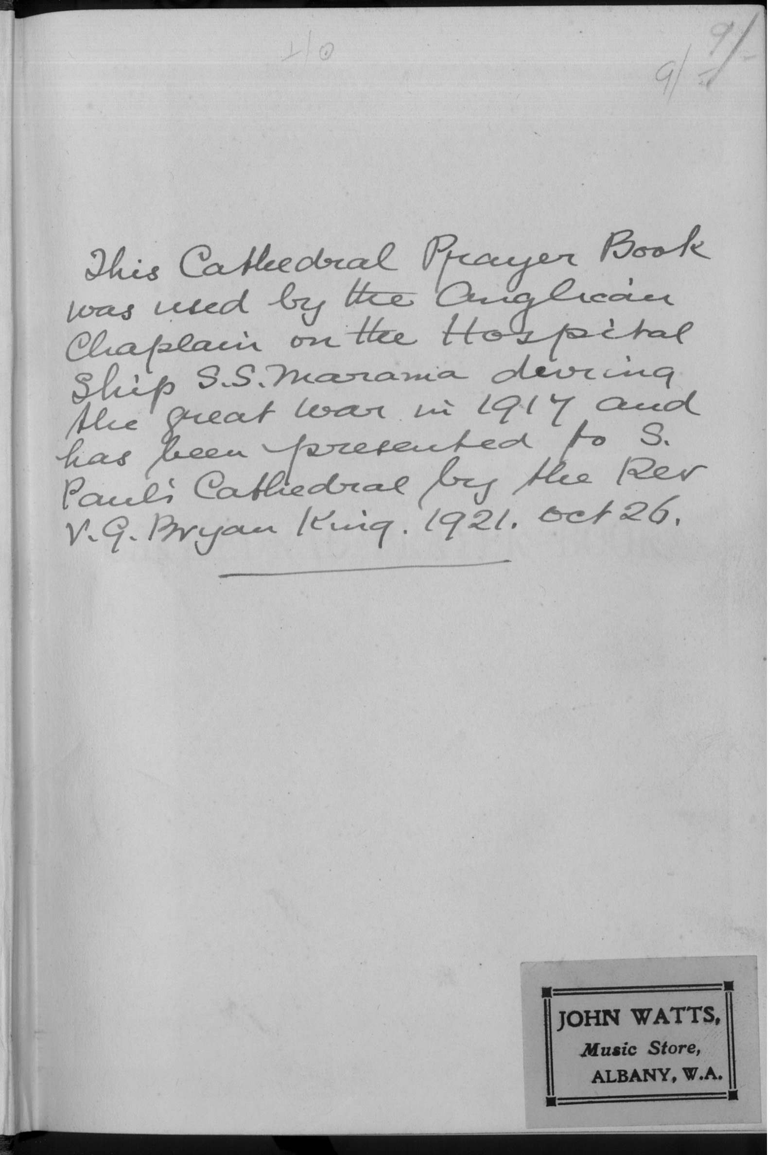 Cathedral Prayer Book inscription p2