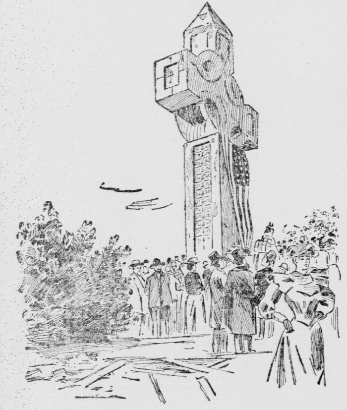 Sketch of erecting of the Drake Cross in San Francisco .